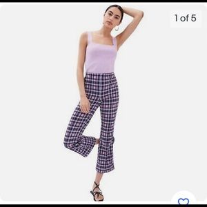 Anthropologie Maeve Purple Plaid Motif Lilac Cropped Flare Stretch Pants